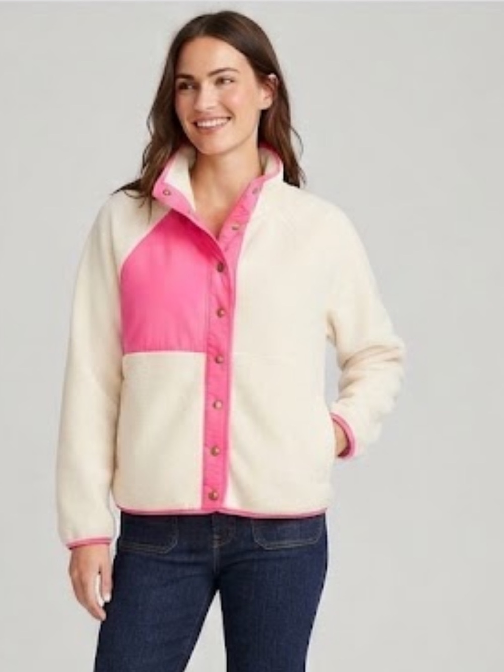 J.Crew Factory Sherpa Jacket XL Ivory Pink Colorblock Cozy Snap Front